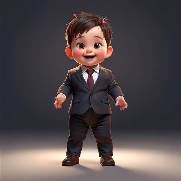 لباس رسمی کودکانه: تصویر کارتونی کودک با کراوات زرشکی و کت و شلوار مشکی