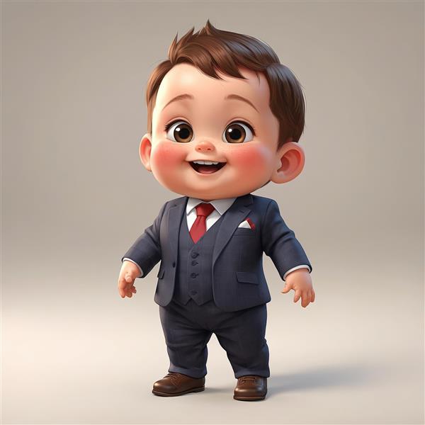 بیزنس‌من کوچک: تصویر کارتونی کودک با کت شلوار رسمی سرمه‌ای و جلیقه