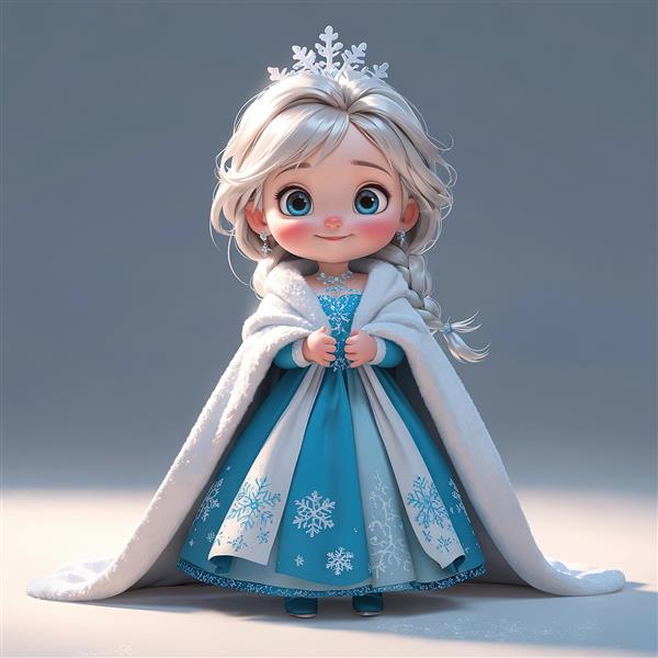 السا با شنل مخملی سفید و تاج کریستالی: تصویر فانتزی کارتونی برای چاپ‌های دکوراتیو