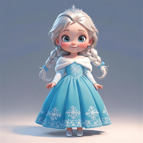 پرتره کودک السا با تاج یخی: تصویر کارتونی تمام‌قد و مجلل برای طراحی اتاق کودک