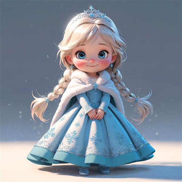 شاهزاده خانم یخی: تصویر کارتونی کودک السا با تاج و شنل سفید برای دکور اتاق