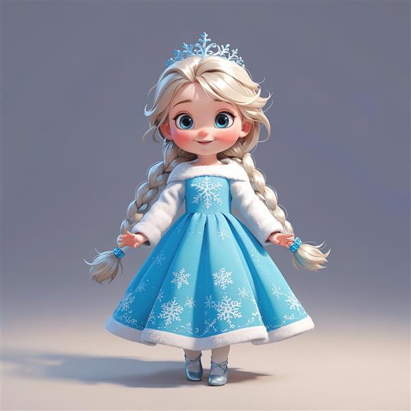 تصویر سه بعدی السا با لباس آبی و موهای بافته