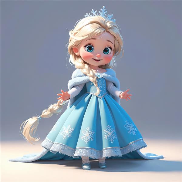 تصویر سه بعدی السای کودکانه خندان با کت چرمی و کراوات قرمز در مقابل ستاره سه‌گوش