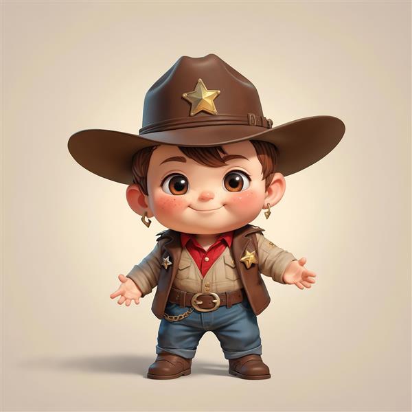 عکس کلانتر پسر بچه با کلاه ستاره دار و گوشواره، پوستر کابوی سه بعدی، دانلود طرح باکیفیت