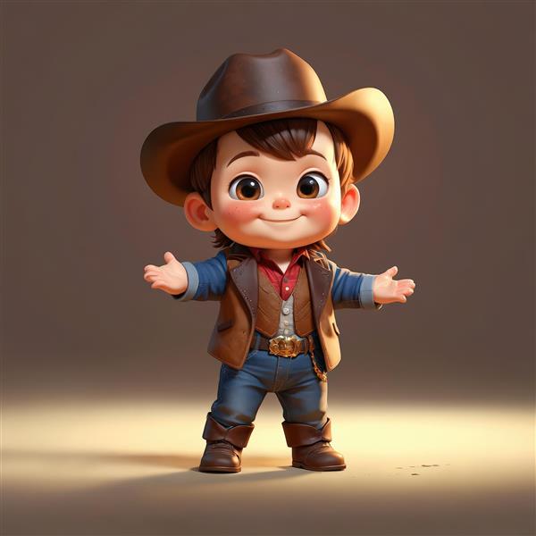 دانلود عکس کابوی پسر بچه با ژاکت چرمی و پیراهن قرمز، طرح سه بعدی برای چاپ تابلو