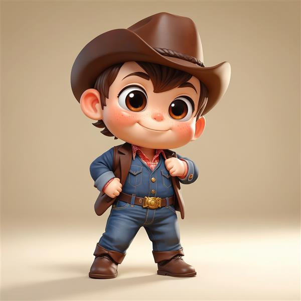 عکس پسر بچه کابوی با ژاکت جین و پیراهن قرمز، پوستر مدرن اتاق کودک، طرح سه بعدی