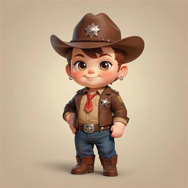 عکس کلانتر پسر بچه با ژاکت چرمی، کلاه ستاره دار و نشان، پوستر کابوی، دانلود عکس باکیفیت