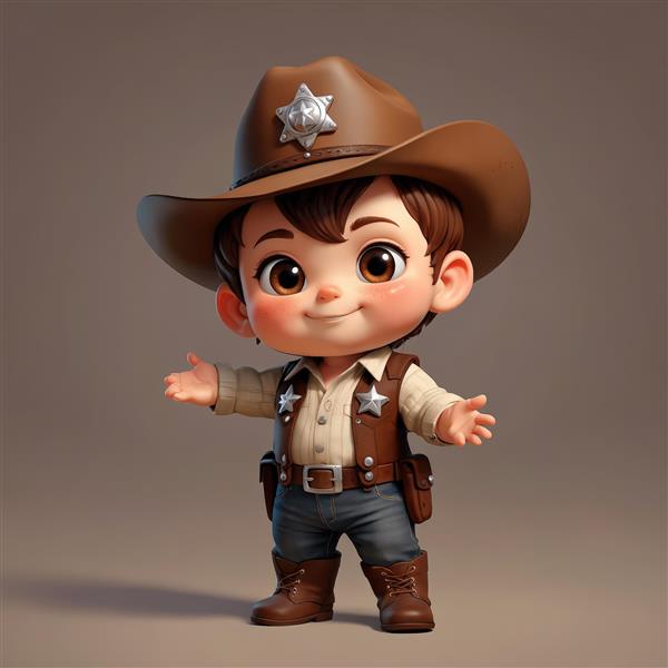 دانلود عکس کلانتر پسر بچه با کلاه ستاره دار و جلیقه، پوستر کابوی دکوراتیو، طرح باکیفیت