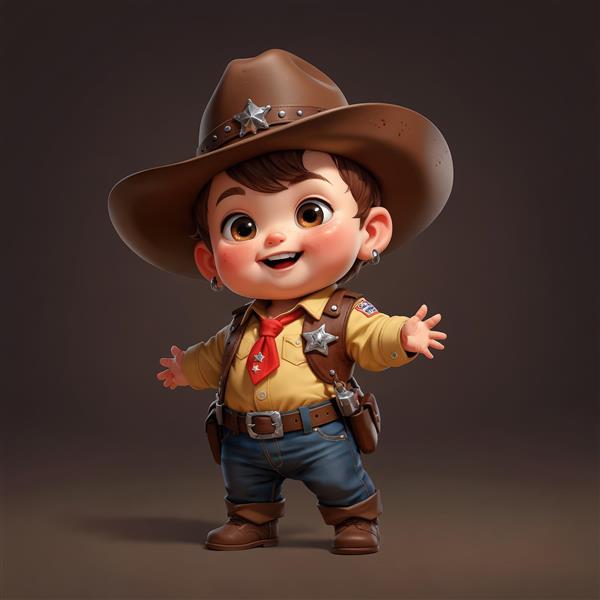 عکس کلانتر کوچک بامزه با ستاره روی کلاه و لباس، پوستر کابوی سه بعدی، طرح اتاق کودک