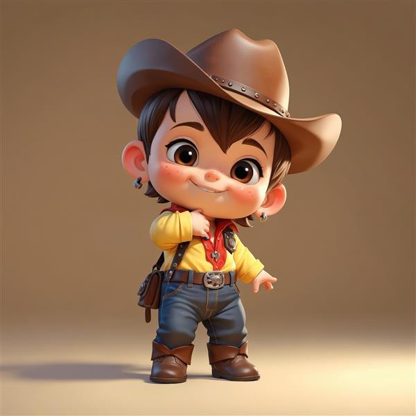 عکس استوک پسر بچه کابوی با پیراهن زرد و کلاه، طرح گرافیکی اتاق کودک، دانلود باکیفیت