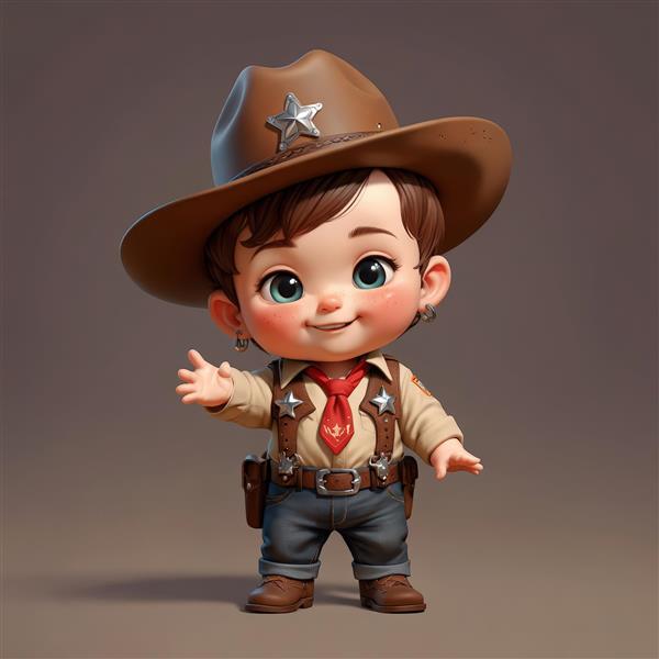 عکس پسر بچه کلانتر با کلاه ستاره دار و کراوات قرمز، پوستر کابوی فانتزی، دانلود طرح سه بعدی