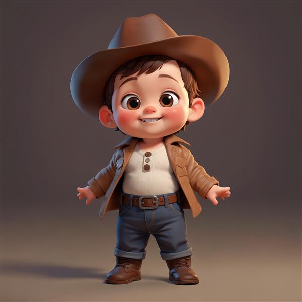 دانلود عکس کابوی پسر بچه با ژاکت قهوه ای و پیراهن سفید، طرح سه بعدی برای چاپ تابلو