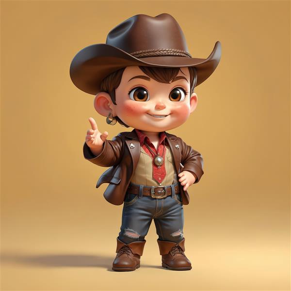 عکس پسر بچه کابوی با ژاکت چرمی و کراوات قرمز، پوستر سه بعدی اتاق کودک، دانلود طرح باکیفیت