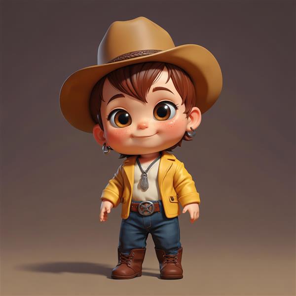 عکس پسر بچه کابوی با ژاکت چرمی و کراوات قرمز، پوستر مدرن اتاق کودک، طرح سه بعدی