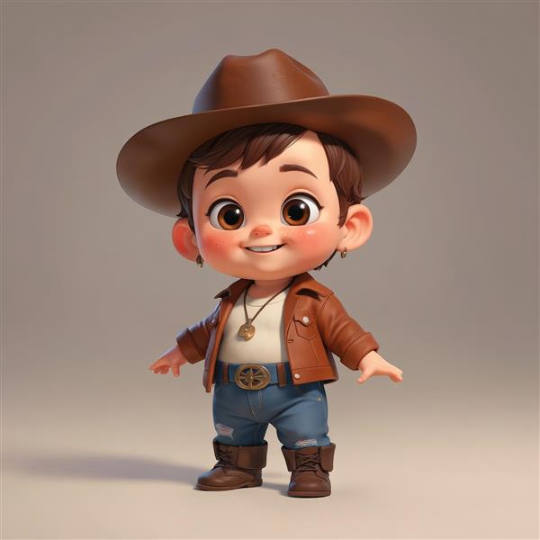 دانلود عکس کلانتر کوچک بامزه با ستاره روی جلیقه، پوستر کابوی سه بعدی، طرح اتاق کودک