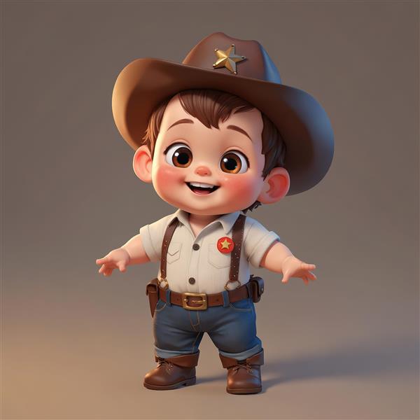 عکس استوک پسر بچه کابوی با ساسپندر و کلاه، طرح گرافیکی اتاق کودک، دانلود باکیفیت