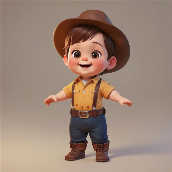 دانلود عکس کابوی پسر بچه با ژاکت زرد و گردنبند، طرح سه بعدی برای چاپ تابلو دکوراتیو