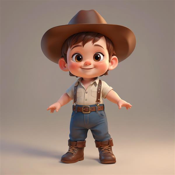 عکس پسر بچه کابوی با ژاکت زرد و کراوات قرمز، پوستر سه بعدی اتاق کودک، دانلود طرح باکیفیت