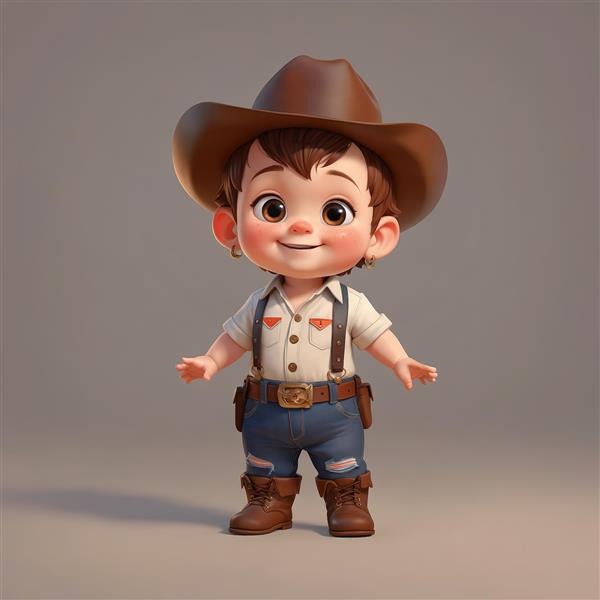 عکس استوک پسر بچه کابوی با کلاه و ساسپندر، طرح گرافیکی اتاق کودک، دانلود باکیفیت