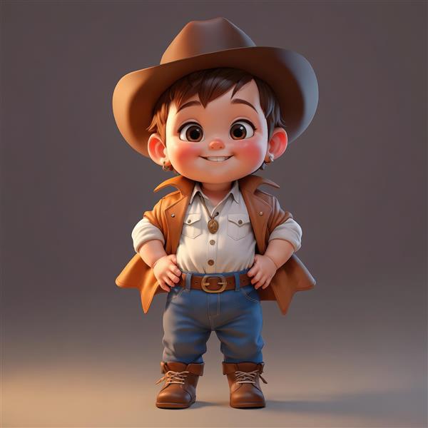 دانلود عکس کابوی پسر بچه خوشتیپ با کلاه، طرح سه بعدی برای چاپ تابلو دکوراتیو