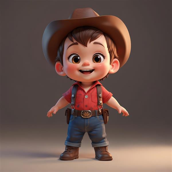 عکس کابوی کوچک با پیراهن قرمز و کلاه، پوستر دکوراتیو سه بعدی، دانلود عکس باکیفیت