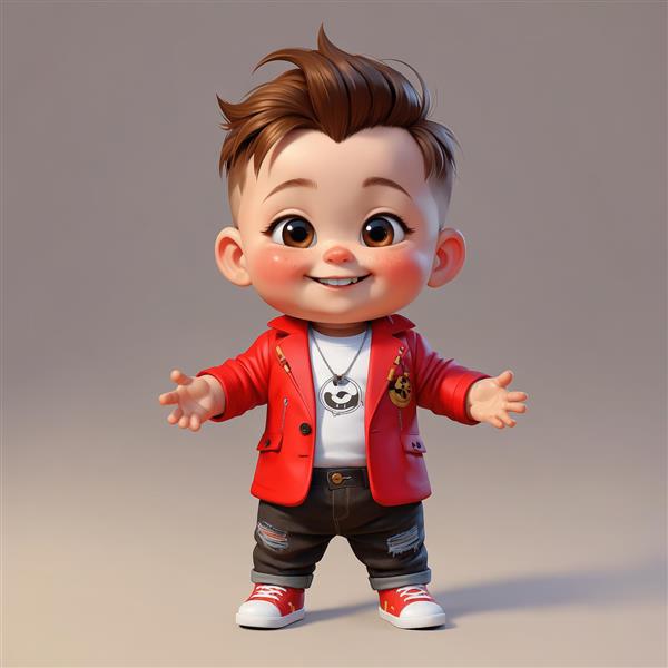 عکس پسر بچه فانتزی با کاپشن قرمز، پوستر سه بعدی اتاق کودک، دانلود طرح گرافیکی مدرن