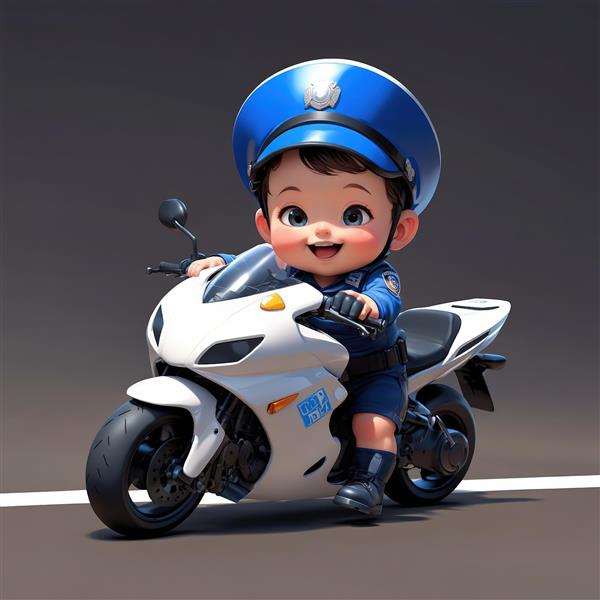 عکس پسر بچه پلیس فانتزی موتورسوار، پوستر اتاق کودک، دانلود طرح گرافیکی سه بعدی