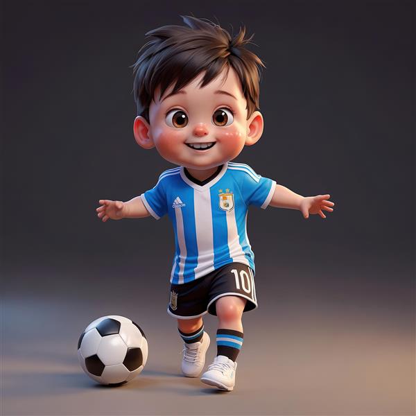 پسر فوتبالیست کارتونی، لباس آرژانتین، تصویرسازی در حال حرکت