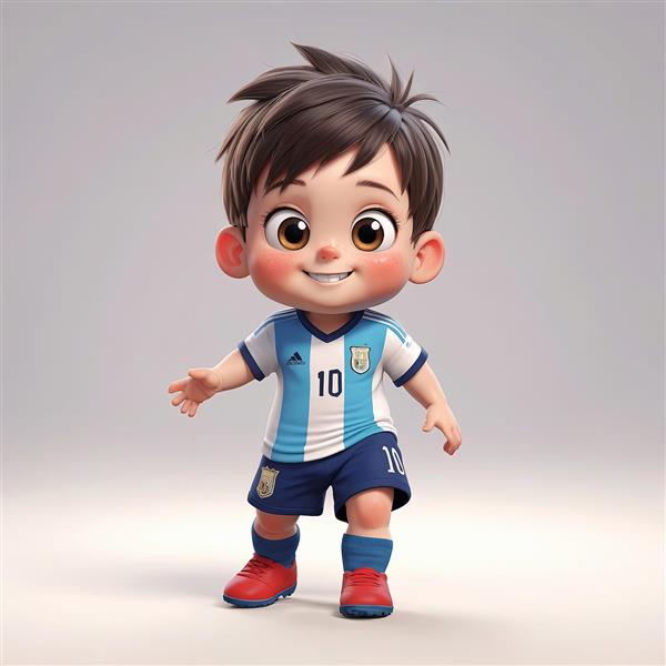 پسر فوتبالیست کارتونی، لباس تیم ملی آرژانتین، آماده بازی، تصویرسازی