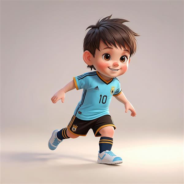 پسر فوتبالیست کارتونی با لباس آلمان (آبی تیره)، در حال دویدن، تصویرسازی