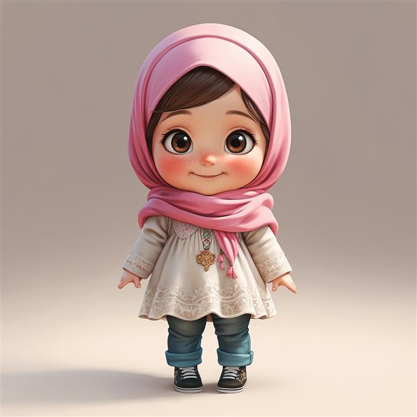 تصویر باکیفیت دختر محجبه کوچک با لباس ساده و شلوار جین، مناسب برای طرح‌های گرافیکی اسلامی