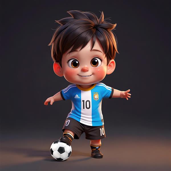 تصویر اورجینال بچه فوتبالیست کارتونی با کیت آرژانتین و توپ، مناسب برای پوستر و تابلو ورزشی