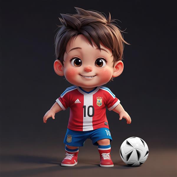 پسر کارتونی فوتبالیست با لباس قرمز و شماره 10، تصویر باکیفیت بالا برای چاپ دکور اتاق کودک