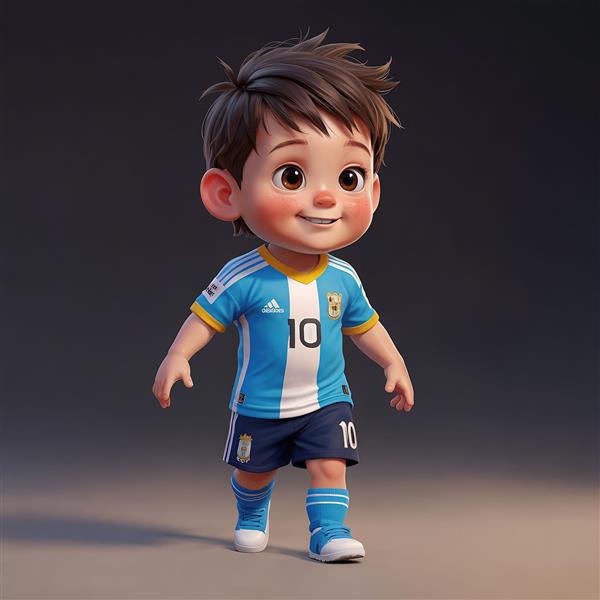 تصویر کاراکتر فوتبالیست کودک با پیراهن آبی و سفید آرژانتین (شماره ۱۰)