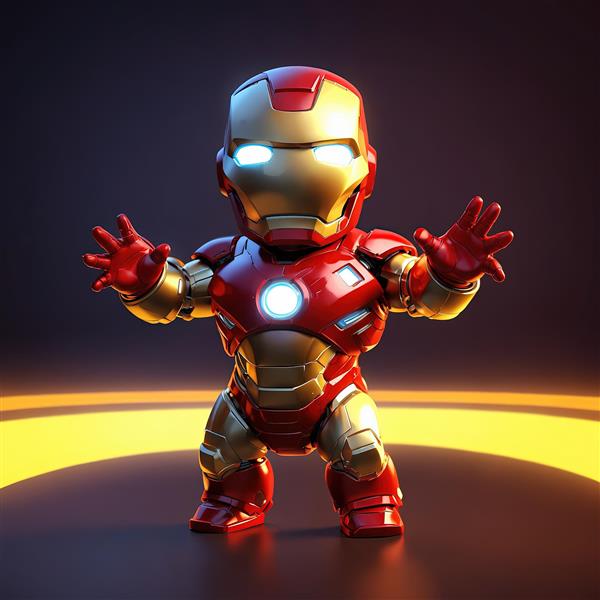 عکس آیرون من چابی با نور خطی نارنجی و چشم‌های سفید درخشان