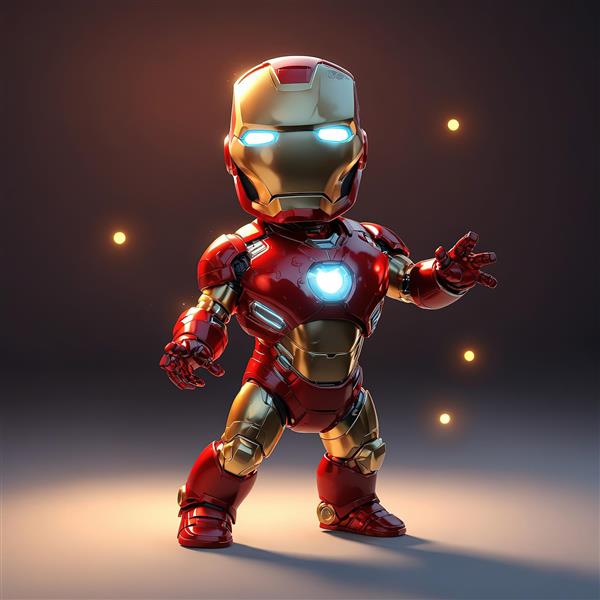 عکس آیرون من کودک با افکت نورهای نارنجی کوچک (ذرات انرژی)