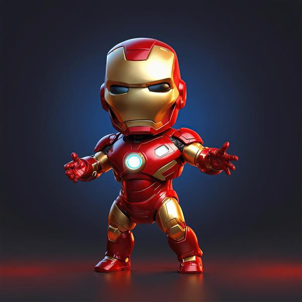 تصویر آیرون من کودک با نورپردازی آبی و قرمز در پس زمینه تیره