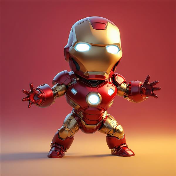 تصویر کاراکتر آیرون من کودک با زره قرمز و طلایی در ژست قدرت