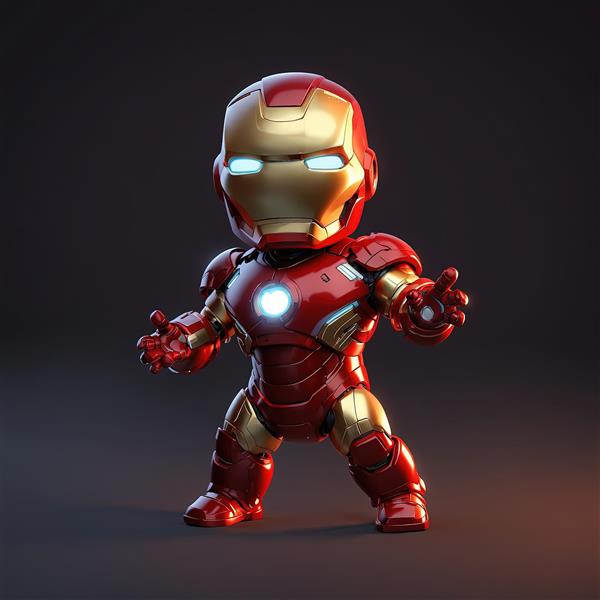 تصویر کاراکتر آیرون من کودک با نور آبی رپالسر و پس زمینه تیره
