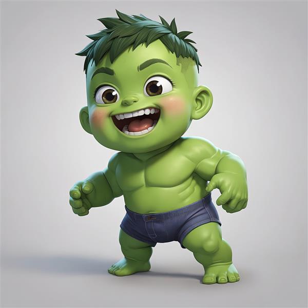 تصویر کاراکتر هالک در حال خنده با لباس جین آبی