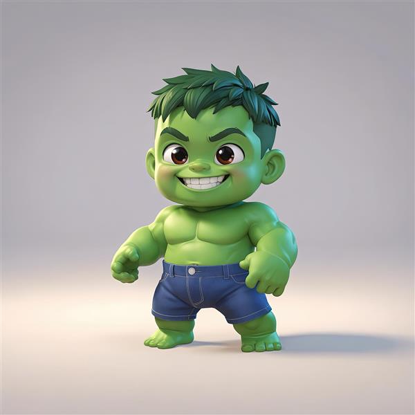 تصویر کاراکتر ابرقهرمان هالک در حالت خندان و شلوارک جین