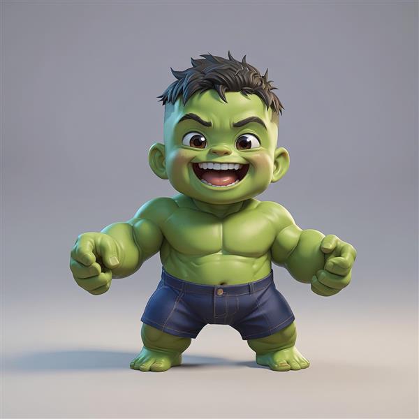 عکس هالک چابی در حال ژست قدرت با شلوارک آبی و عصبانیت کیوت