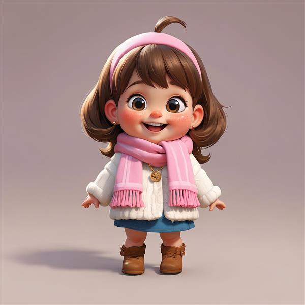 عکس استوک سه بعدی دختر بامزه با کاپشن بافتنی و هدبند صورتی