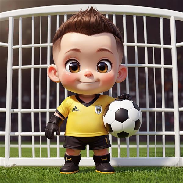 وکتور کارتونی پسر بچه دروازه‌بان در زمین چمن استادیوم