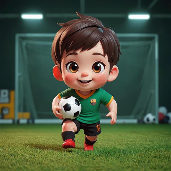 تصویر کودک دروازه‌بان با لباس زرد، ایستاده با دست‌ها به کمر جلوی دروازه