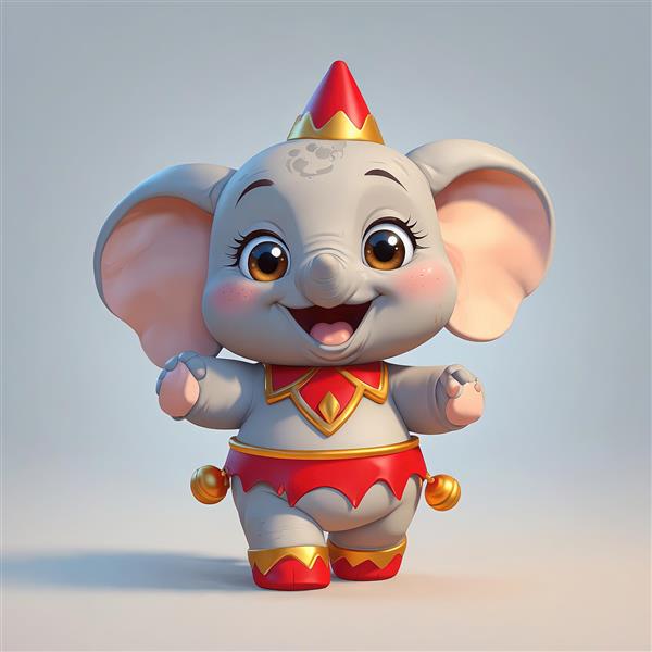 فیل کارتونی سیرک شاد با کلاه و لباس قرمز و زنگوله‌های آویز مناسب محصولات چاپی