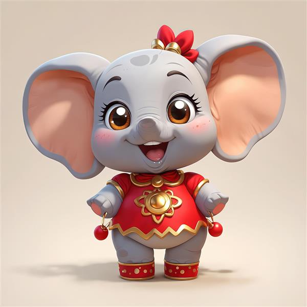 تصویر فیل دختر با روبان قرمز روی سر و لباس پرنسسی برای چاپ روی بوم نقاشی