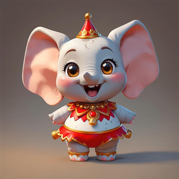 فیل کارتونی شاد با کلاه تولد و لباس قرمز چین‌دار مناسب دکوراسیون مهد کودک