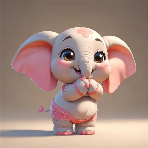 فیل فانتزی دخترانه با لباس زیر صورتی و طرح قلب مناسب چاپ روی محصولات فانتزی