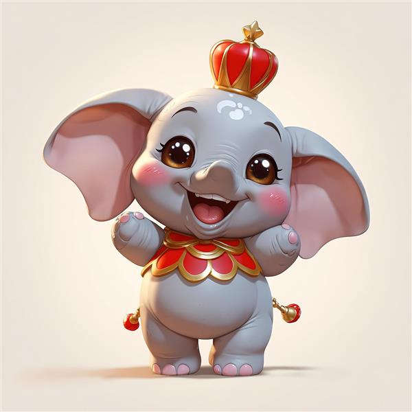فیل کارتونی پادشاه با تاج قرمز و طلایی شاد برای چاپ پوستر و دکور اتاق کودک